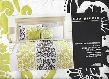 Amazon Com Max Studio Lime Green Damask Scroll Toile Black 5pc
