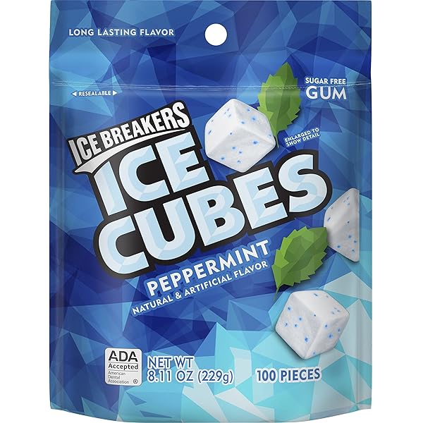 ICE BREAKERS ICE CUBES SUGAR FREE GUM, PEPPERMINT, 100 PIECES, 8.11 OZ