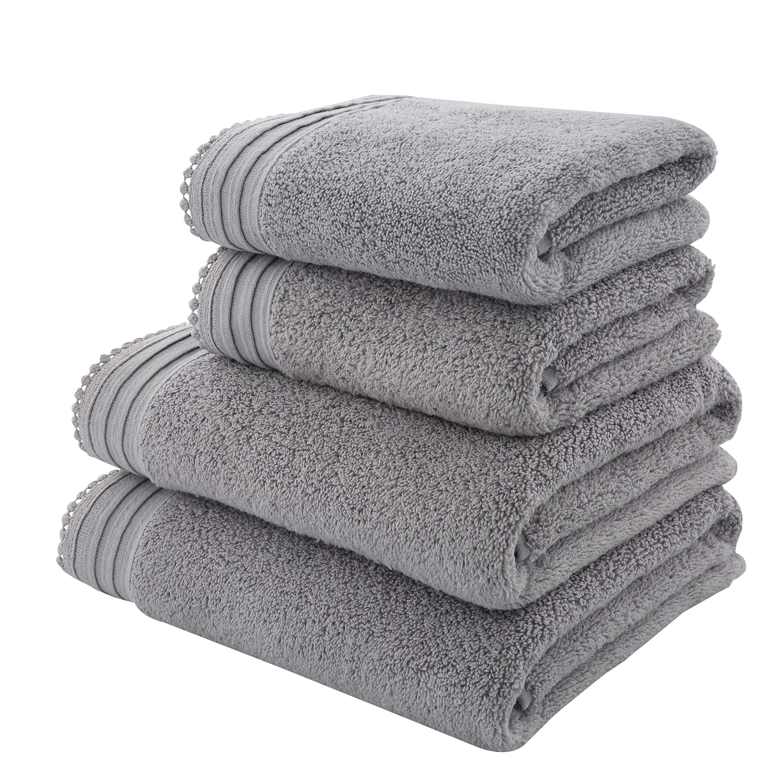 Catherine Lansfield Pom Pom Zero Twist Cotton 4 Piece Towel Bale Silver