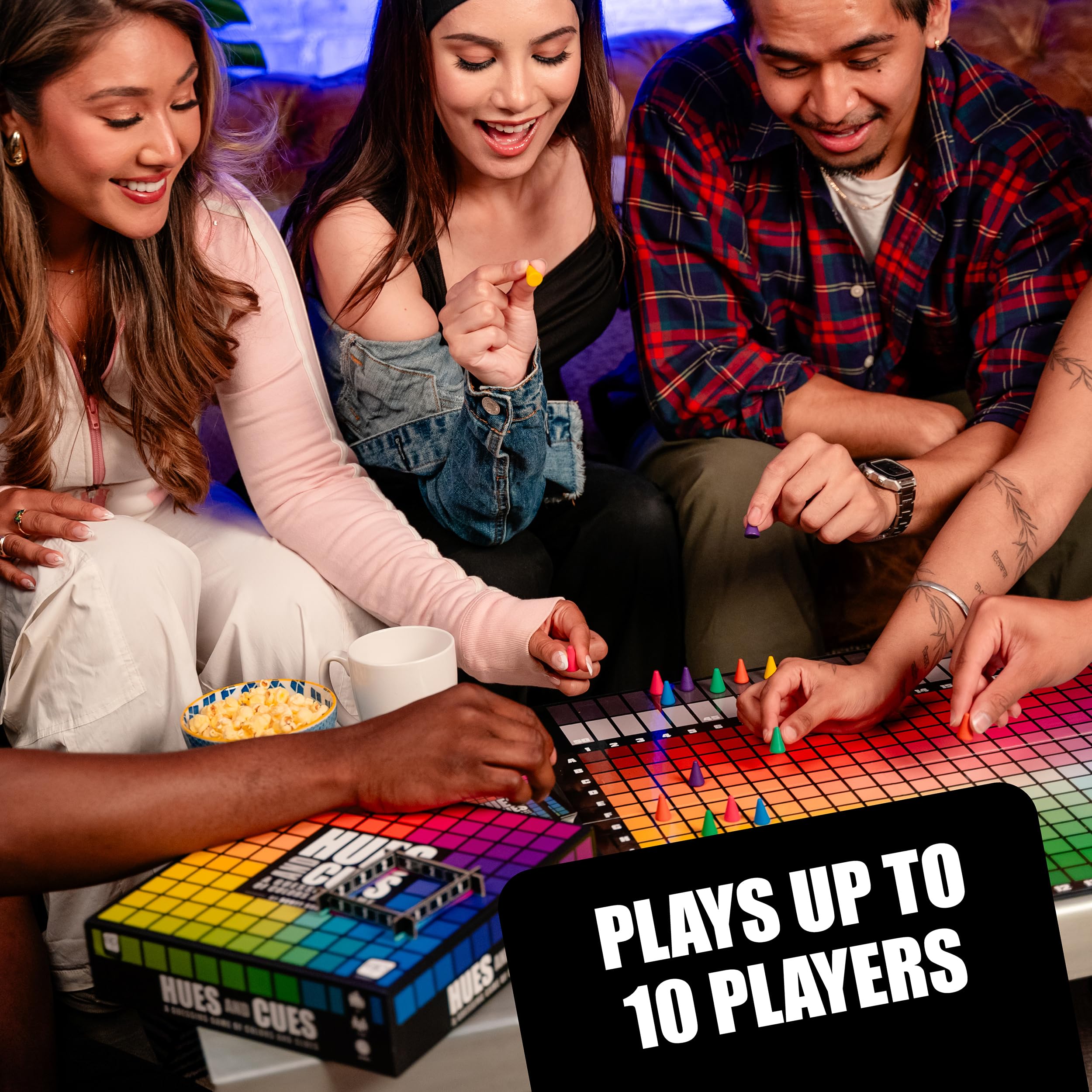 HUES and CUES - Vibrant Color Guessing Board Game for 3-10 Players Ages 8+, Connect Clues and Guess from 480 Color Squares