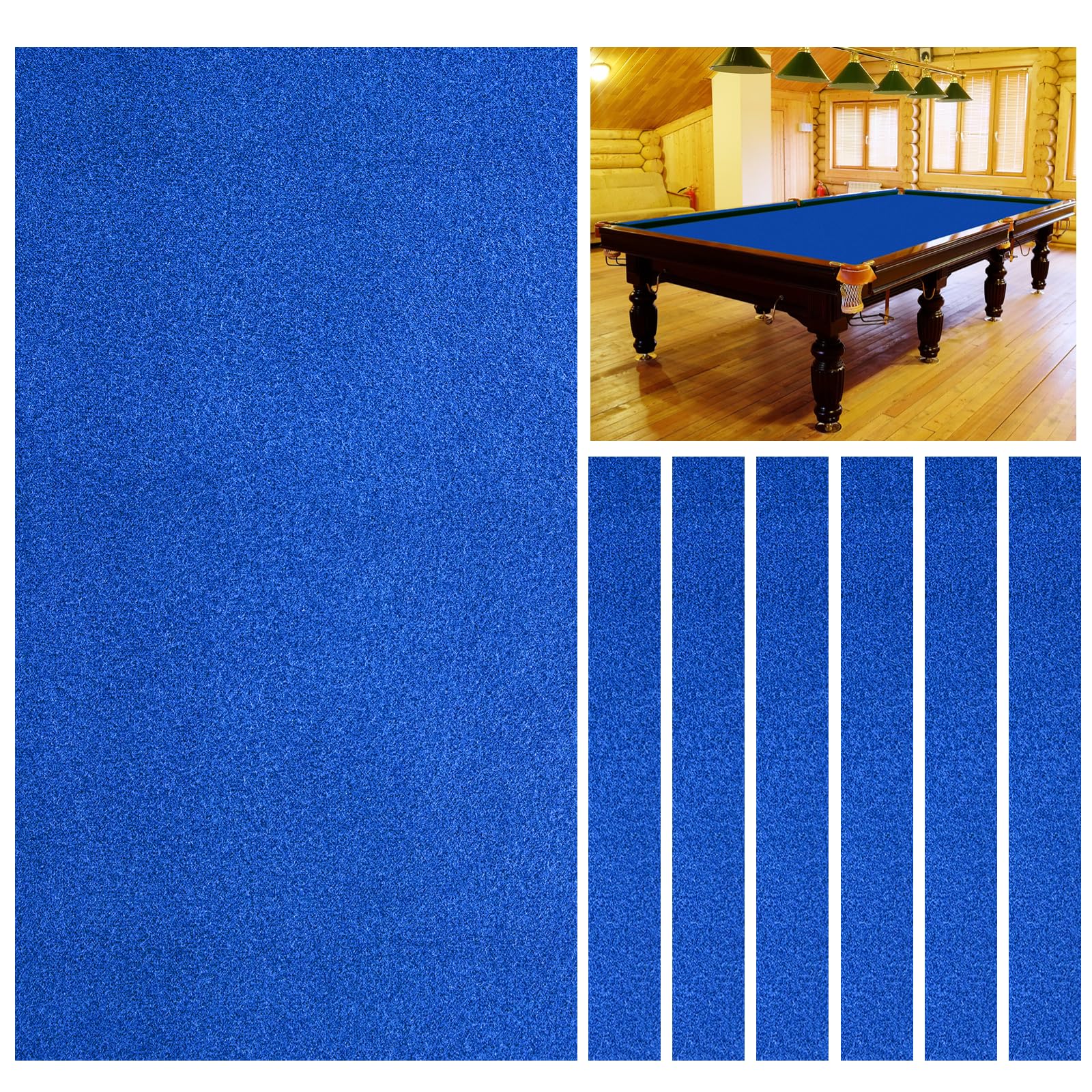 Billiard Cloth, 8.5 ft Pool Table Felt Cloth For 8 ft Pool Tables, Nylon & Felt Blended Billiard Protector with 6 Cloth Strips, Super Cloth Stretching Capacity, Used for Home, Clubs, Bars (blue)