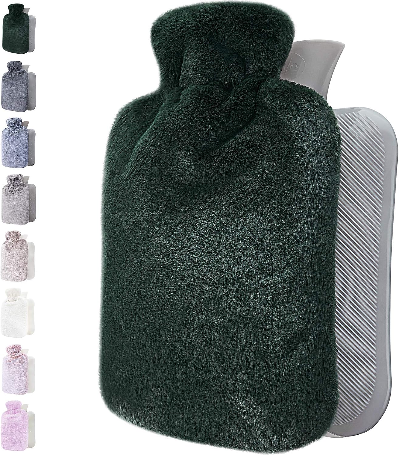 Hot Water Bottle, with Soft Premium Fleece Cover, Green, 2L, Heating Pad for Menstrual Cramps and Period Comfort