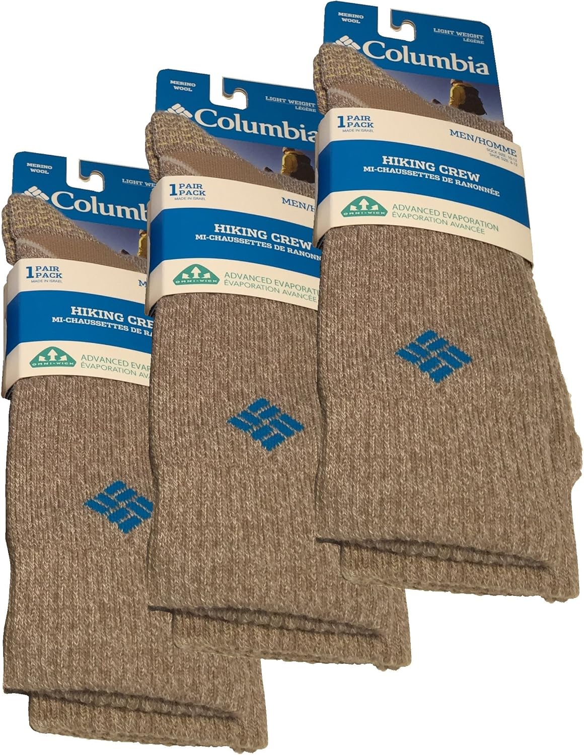 Columbia Men's Merino Wool Hiking Socks Lightweight, Crew Set of 3 at