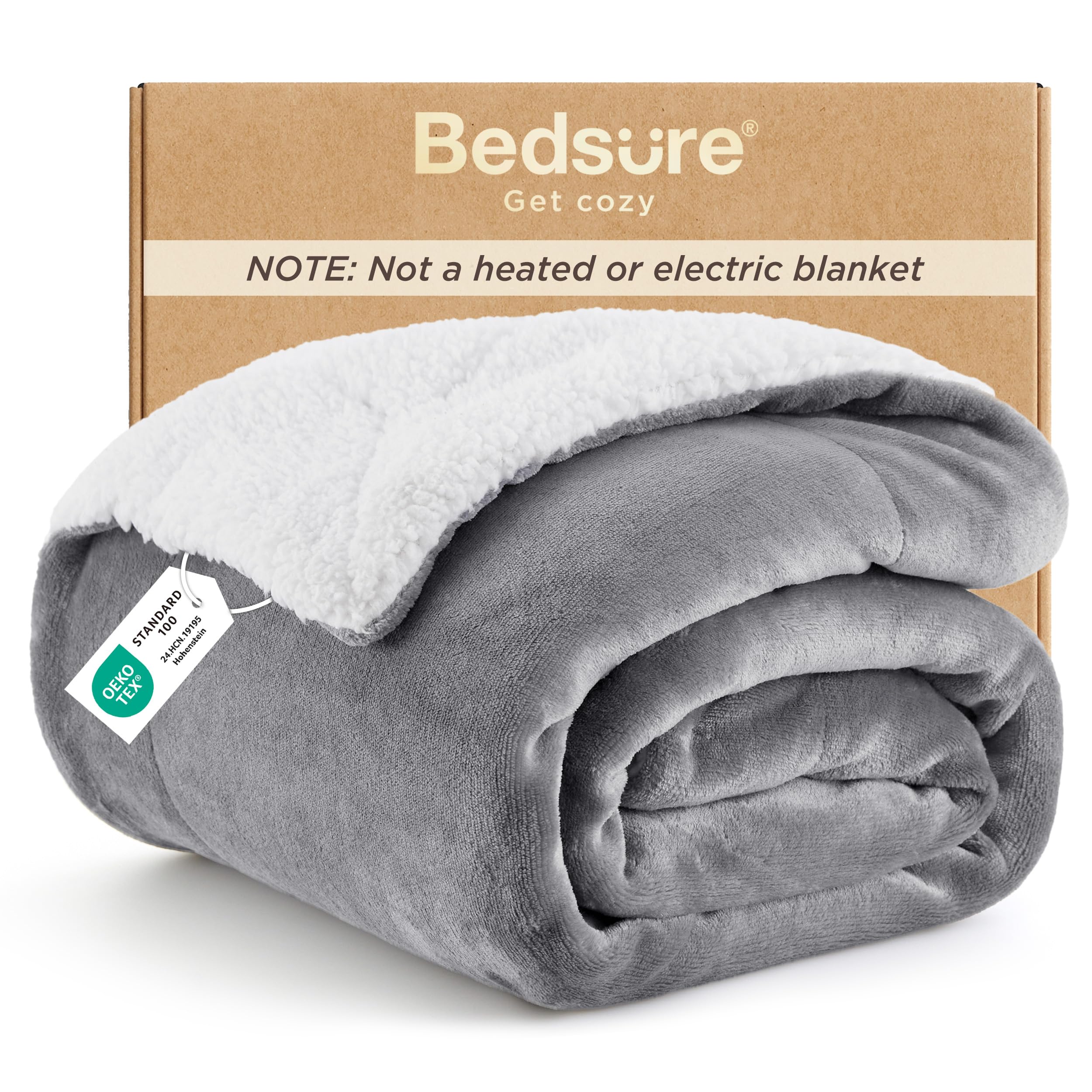 Bedsure Sherpa Fleece Throw Blanket - Fluffy Microfiber Solid Blankets for Bed and Couch Double/Twin Size, Silver Grey, 150x200cm