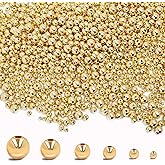 MAPOIEU 600pcs 14K Gold Beads,Seamless Gold Round Beads,Brass Loose Beads,Spacer Beads That Do Not Fade Easily,Gold Beads for Bracelet Necklace Making (2MM)