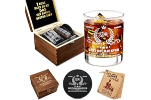 PAGATHER Dog Dad Gifts Whiskey Set, Dog Father Presents for Dog Lover, Include Wood Box, Recipe, Stones, Coaster, Stone Holder, Clamp