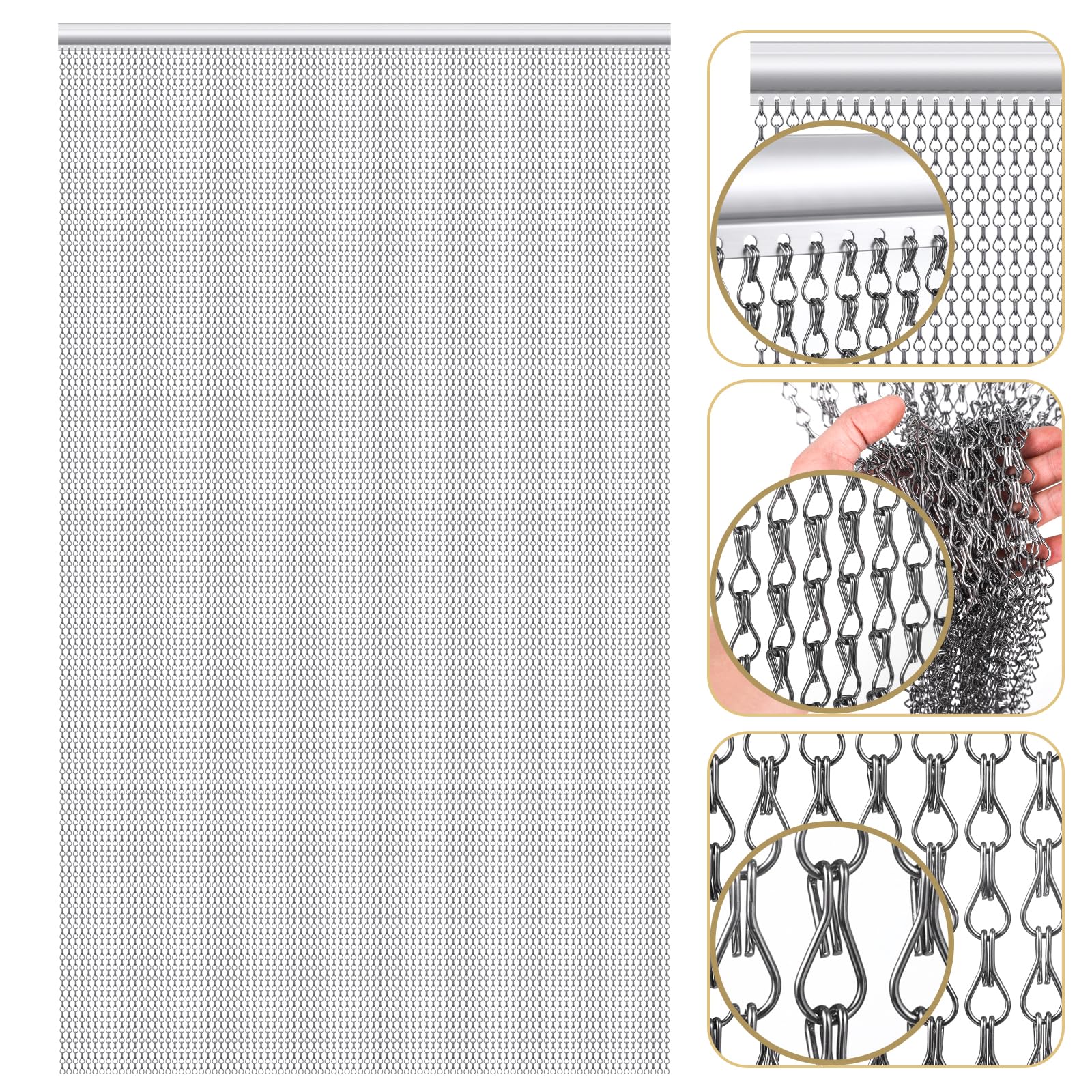 Gradleen Chain Fly Screens Grey 70 x 200cm Aluminium Metal Fly Screen Curtain for Flying Insect Control
