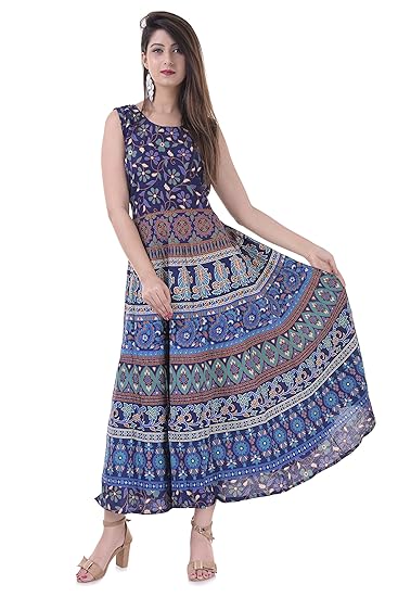 Women's Cotton Dress (ADMidi064_Multi-Coloured_Free-Size)