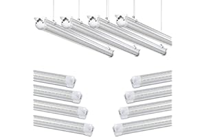Skymoatled 8Pack 8FT LED Shop Light Garage Light,100W 5000K Daylight Color 15500LM Super Bright,Hanging or Surface Mount,Plug and Play,Linkable T8 LED Tube Lights for Garage,Warehouse, Workshop