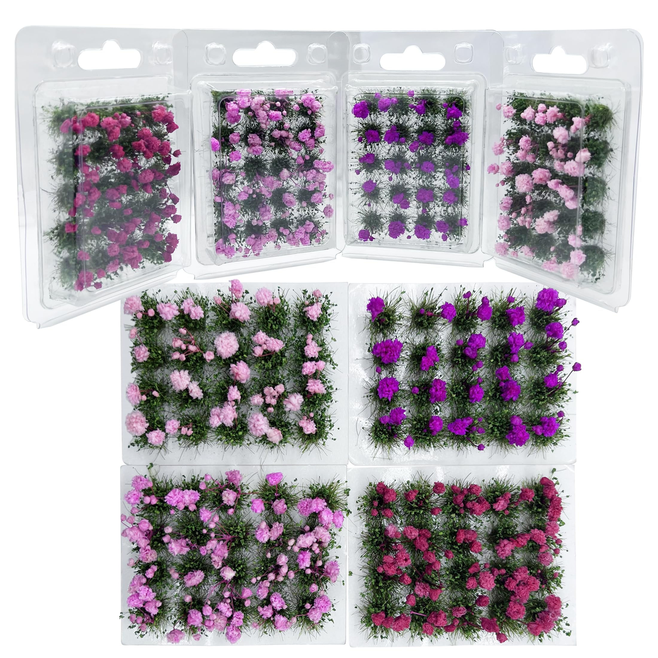 Woohome Flower Cluster Flower Vegetation Groups Grass Tufts Miniature Static Scenery for DIY Architecture Building Model Railway Train Diorama Garden Scenery Landscape Layout (4 Colors)
