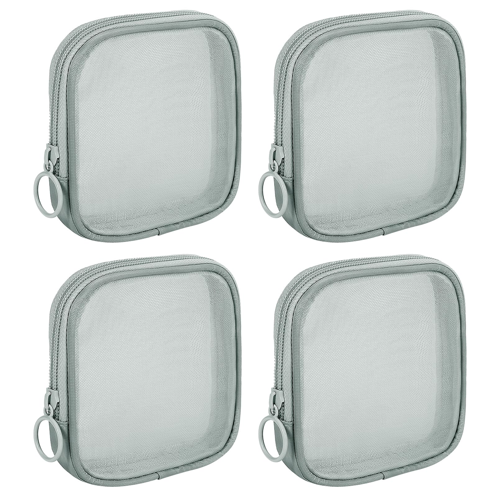 Photo 1 of Sinzip 4 Pieces Mini Zipper Nylon Mesh Pouch, Mesh Cosmetic Bags Makeup Bags, Multipurpose Travel Toiletry Bags for Office Supplies and Travel Accessories (Grey, S)