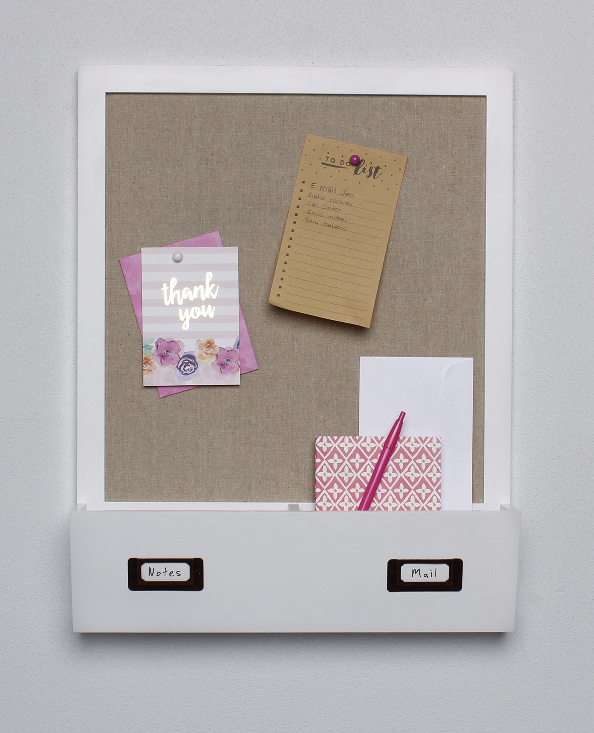 DesignOvation Decorative Wall Wood Home Organizer with Fabric Pin Board