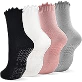 SkiBeaut Pilates Yoga Grips Socks, 4 Pairs Non Slip Skid Women Reformer Hospital Sticky Socks for Elderly Pregnancy Lady