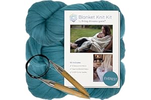 LIVING DREAMS YARN Extra Large Merino Blanket Knit Kit. Includes Super Soft Air Merino Yarn, Big Wooden Needles & Printed Cape Cod Blanket Pattern. Color: Everest