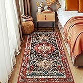 YJ.GWL 2x6 Rug Runners for Hallways, Non Slip Kitchen Washable Long Runner Rugs, Soft Floral Vintage Carpet Runner for Livingroom Bedroom Bathroom Entryway, Orange-Red