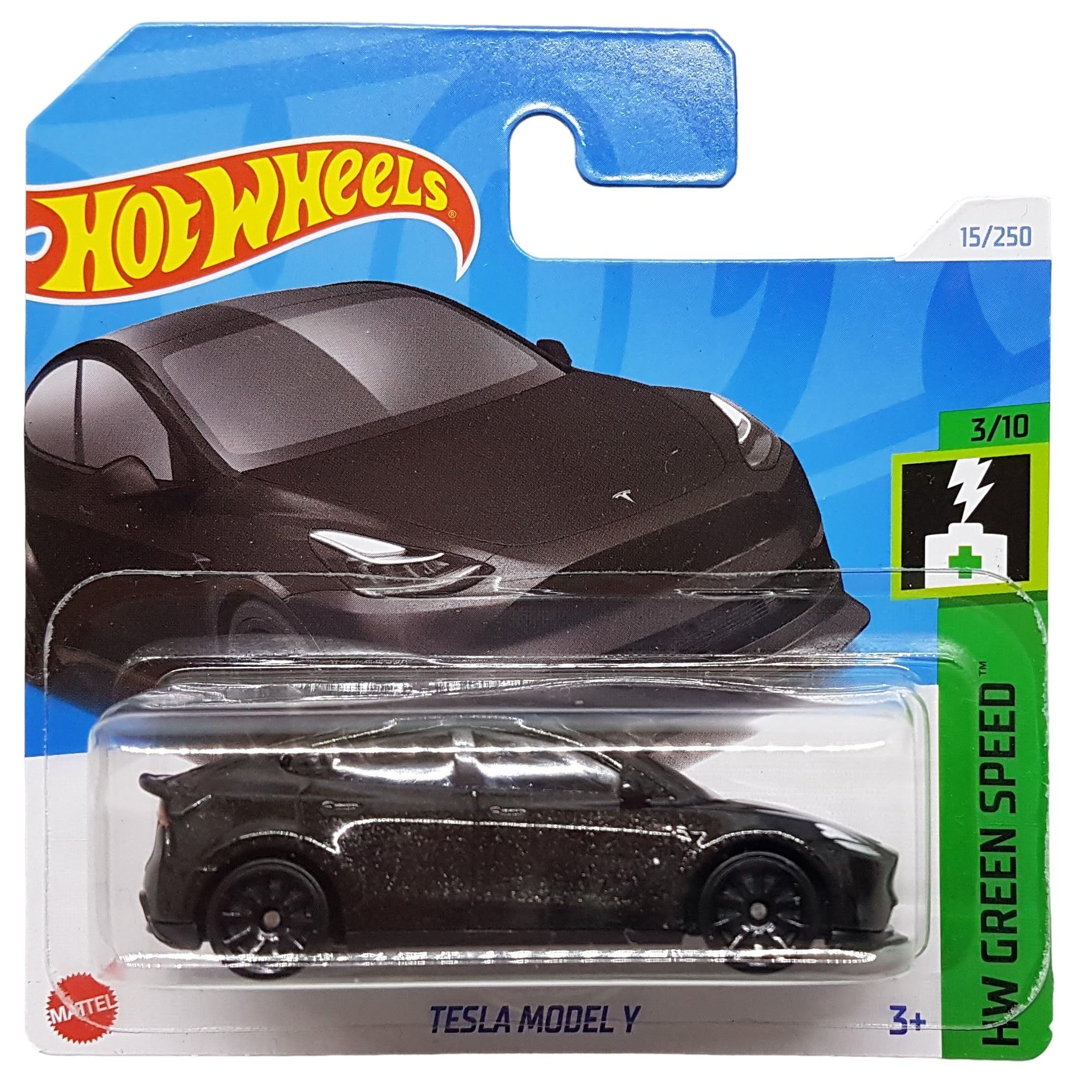 Hot Wheels - Tesla Model Y - HW Green Speed 3/10 - HTC93 - Short Card - Black Metallic - Mattel 2024-1:64
