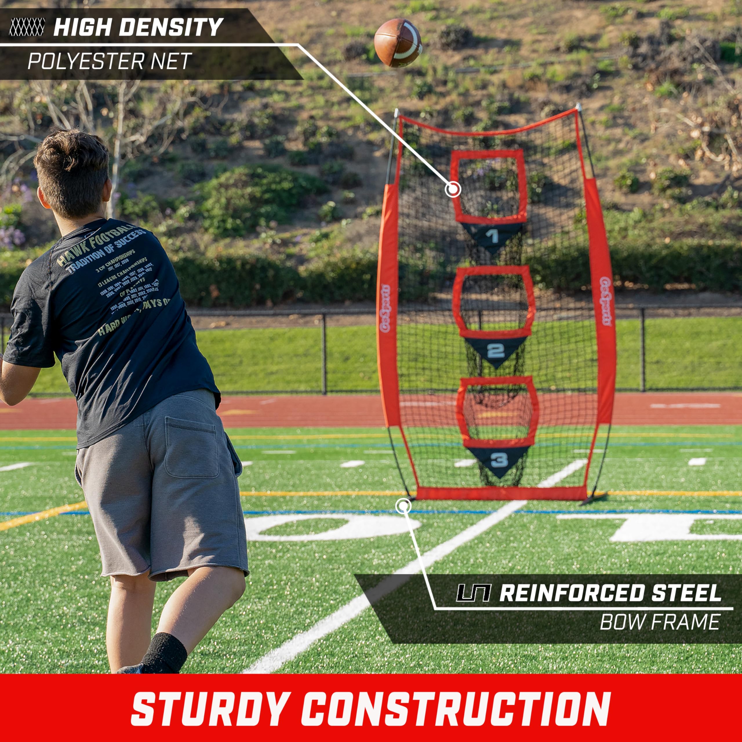 GoSports 8 x 4 ft Football Throwing Target Net - Choose Black or Red