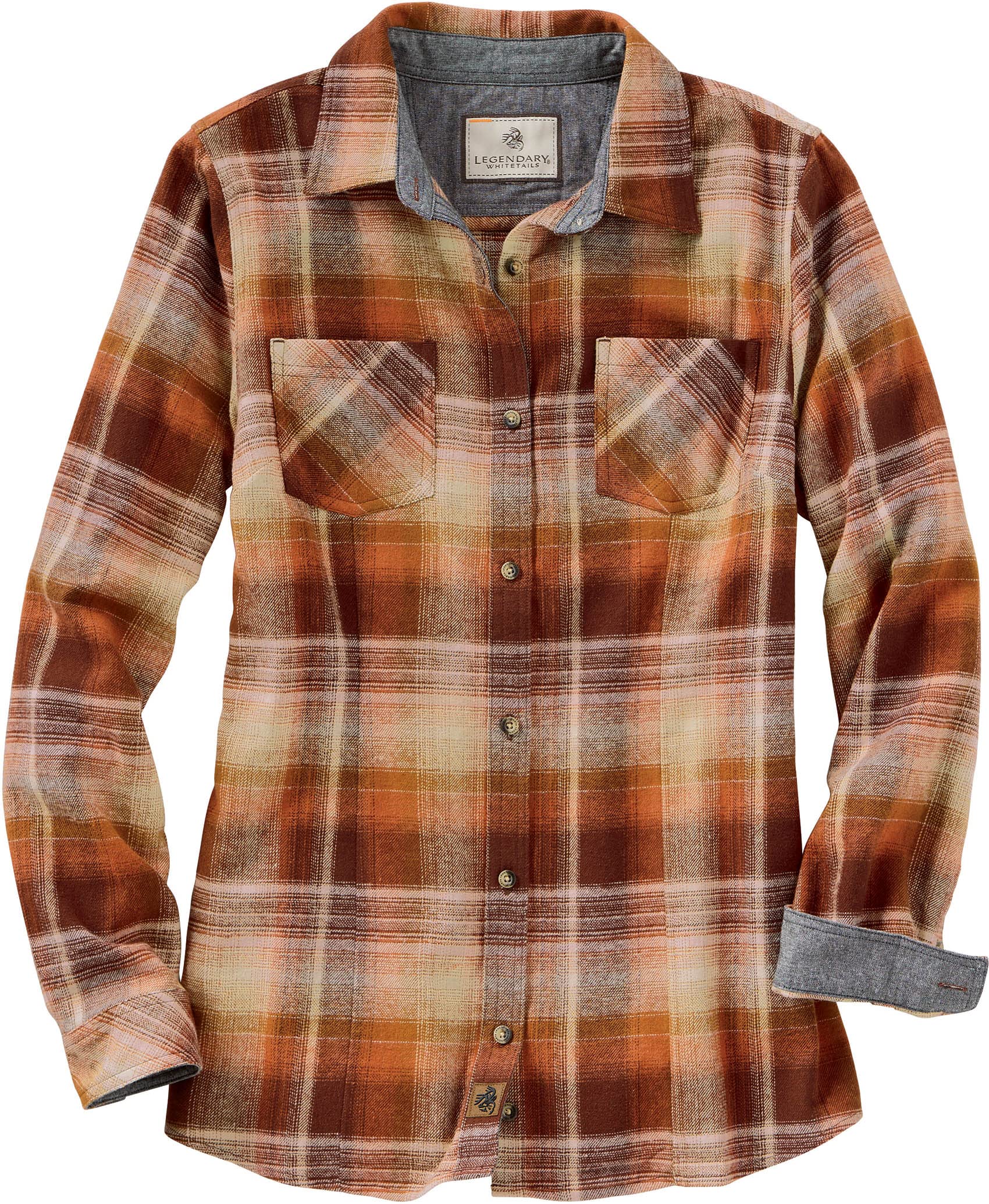 Photo 1 of Legendary Whitetails Womens Long Sleeve Plaid Flannel Button Up Shirt 100% Cotton, Pumpkin Spice, LRG