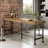 TRIBEWOOD 70.9-Inch Long Solid Wood Bar Table for 6-8 People, Industrial Narrow Counter Height Pub Table with Metal Footrest, Rectangular High Top Bar Unit for Kitchen Dining, Rustic Brown(Table Only)