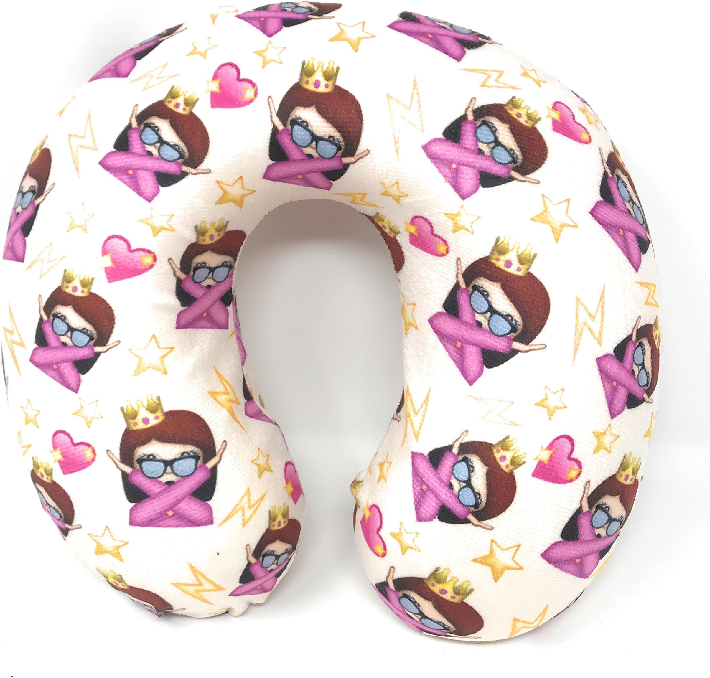 Kysse Boutique Emoji Heart Stars Pink Velvet Memory Foam U Shaped Travel Pillow Neck Support Head Rest Cushion Plush Soft Teens Emojies Expressions Crown Queen Diva