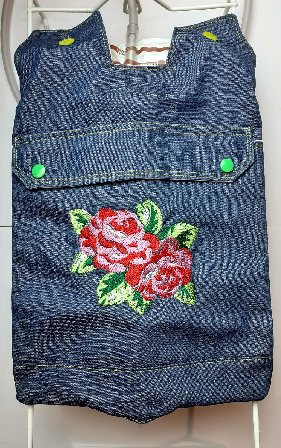 Embroidered Denim Catheter Night Bag Holder with a Pocket - Image 5