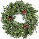 Artgar 24 Inch Christmas Cypress Wreath, Christmas Wreath for Front Door, Real Touch Pine Wreath Artificial Green Cedar Wreaths with Pine Cones for Wall Window Porch Indoor Outdoor Winter Decor