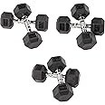 Fitvids Rubber Encased Hex Dumbbell, Set Including 10, 15, 20LB Pairs