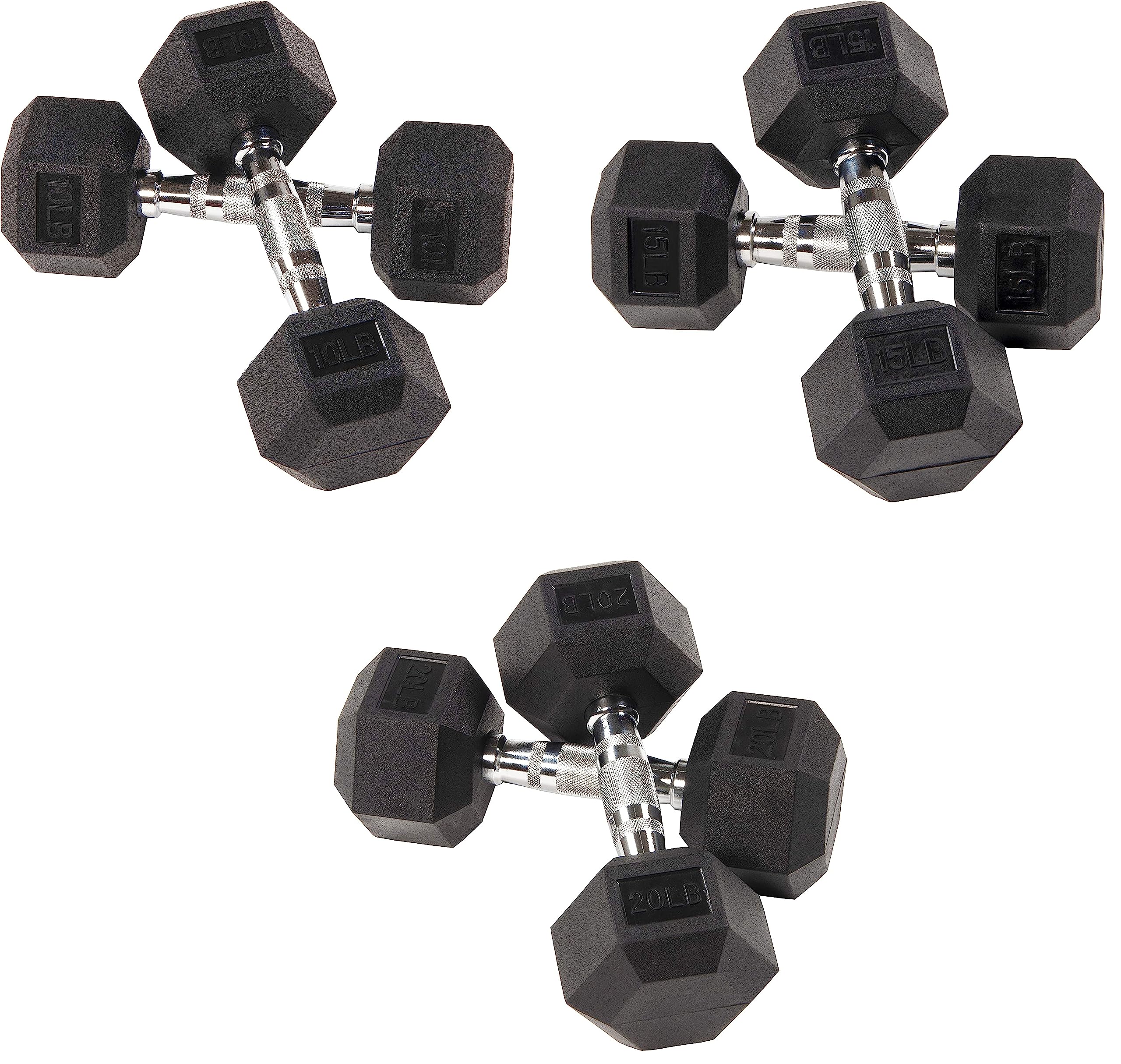 Photo 1 of **MISSING PARTS**Fitvids Rubber Encased Hex Dumbbell, Set Including 10, 15, 20LB Pairs