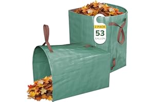 GreatBuddy Lawn Bag, 53 Gallon Yard Waste Bags, Heavy Duty PP Garden Leaf Bags for Leaves, Grass and Debris, Reusable & Foldable Leaf Collector with Handles, Wide Opening and Self-stand Design, 2 Pack