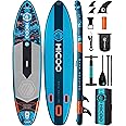 HICOO 11'6''×34"×6" Extra Wide Inflatable Paddle Board, Stand Up Paddle Board, Sup Board with 3 Removable Fins, 10L Waterproof Bag, 16 D-Rings, Backpack, Hand Pump, Floating Paddle, Safety Leash