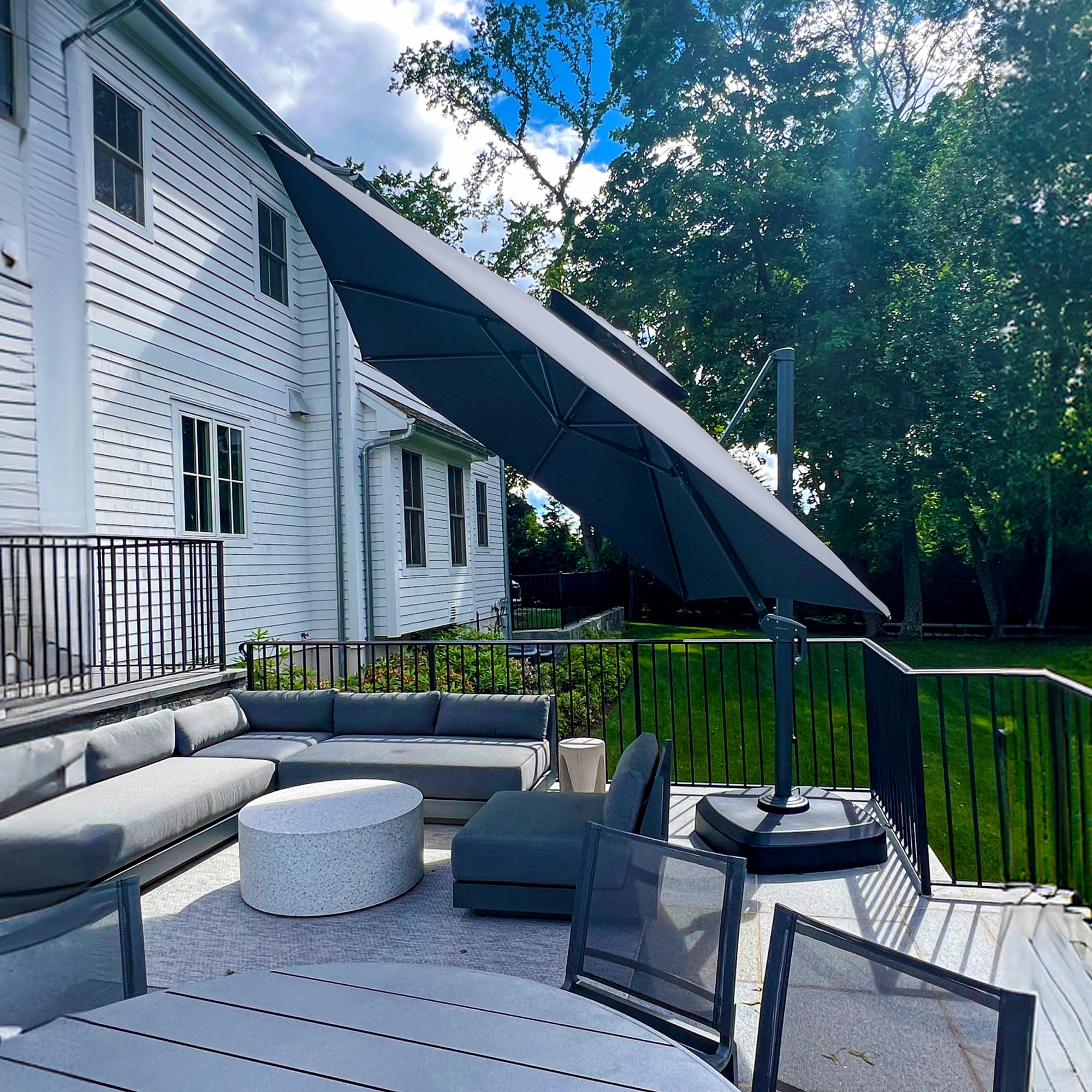 PURPLE LEAF Sonnenschirm Rechteckig 300 x 400 cm Ampelschirm Groß 360°Rotation, Gartenschirm mit kurbel Doppeldach, Marktschirm Wasserabweisend Windfest für Garden Deck Schwimmbad, Grau 7