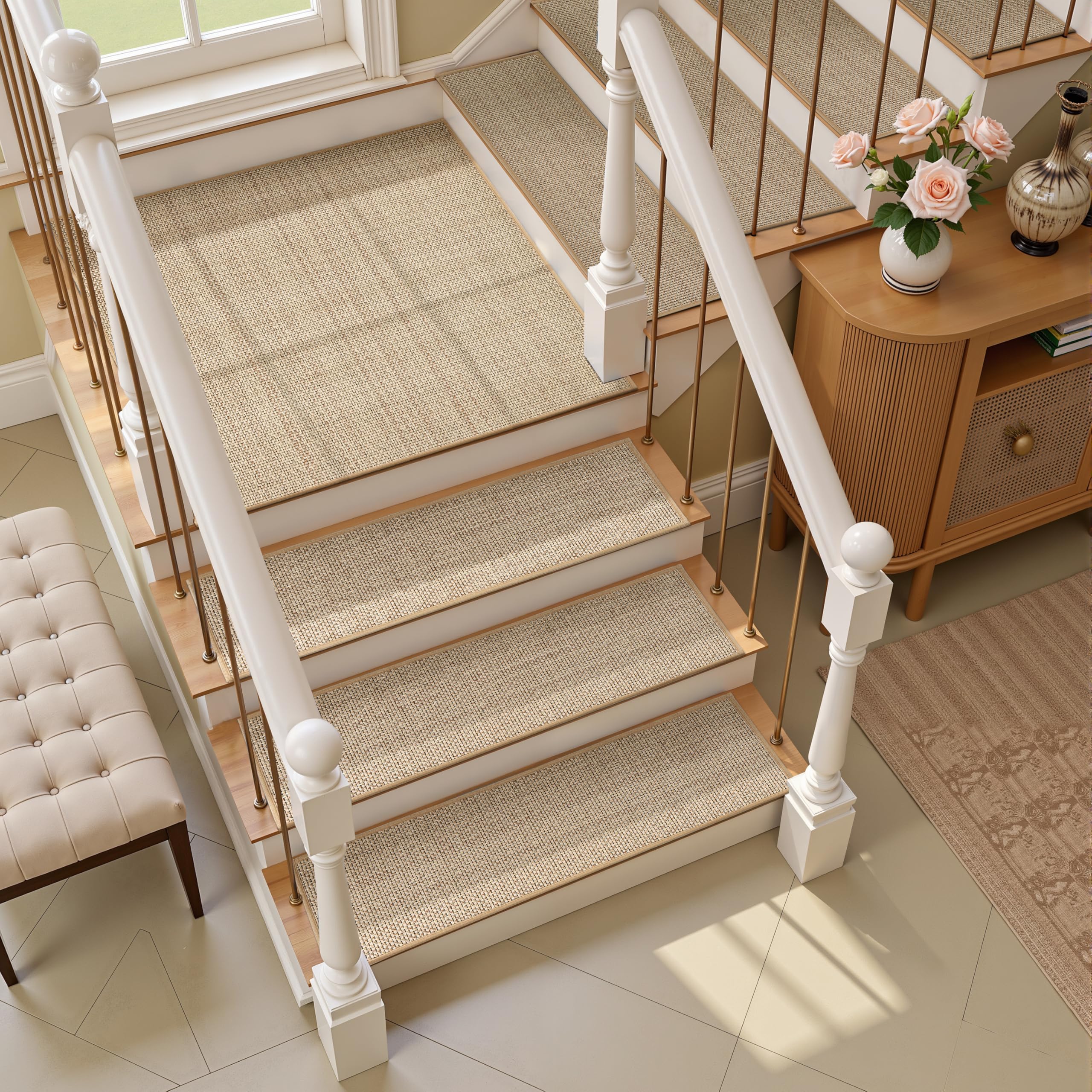 Photo 1 of 15pcs Stairs Treads and 1 Landing Carpet, Breathable Chenille Stair Carpet Non Slip for Wooden Steps Rubber Backing Stairs Runner Indoor Treads Stair Covers Mat 8"X30" and 30"X30"