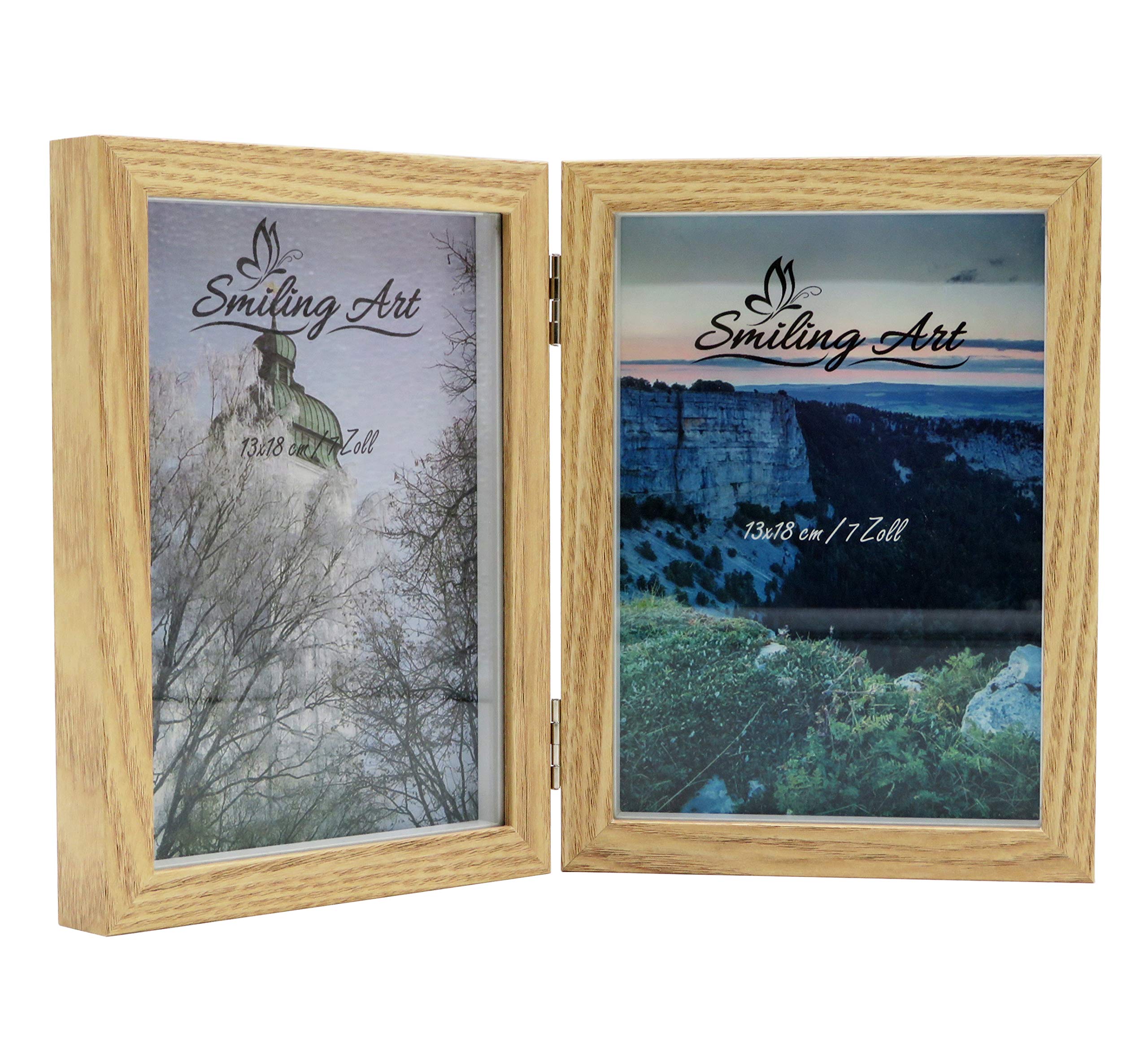 Smiling Art Double Picture Frame - MDF Wood with Glass Pane, Folding, 3D, Object Frame (Beige, 2 x 13 x 18 cm) — image 1