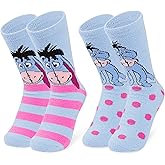 Disney Slippers Socks for Women & Teens US Size 4-9, Pack of 2 Non Slip Fleece Winter Socks, Soft & Fluffy, Gifts for Her