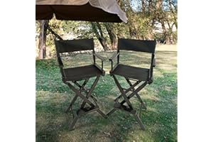 DOINUO Black Folding Director Chairs, Set of 2, Collapsible & Portable Director's Chair for Indoor/Outdoor, Black Hardwood Frame with Black Canvas, Perfect for Backyard,Patio, Camping & Bar