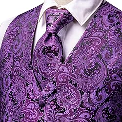 Hi-Tie Men's Black and Purple Suit Vests Tie and