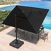 JZAC & QZYD 10 X 13 FT Cantilever Patio Umbrella Outdoor Large Heavy Duty Rectangle Offset Double Top Umbrellas with 360° Rotation for Pool Deck Backyard Garden, Black