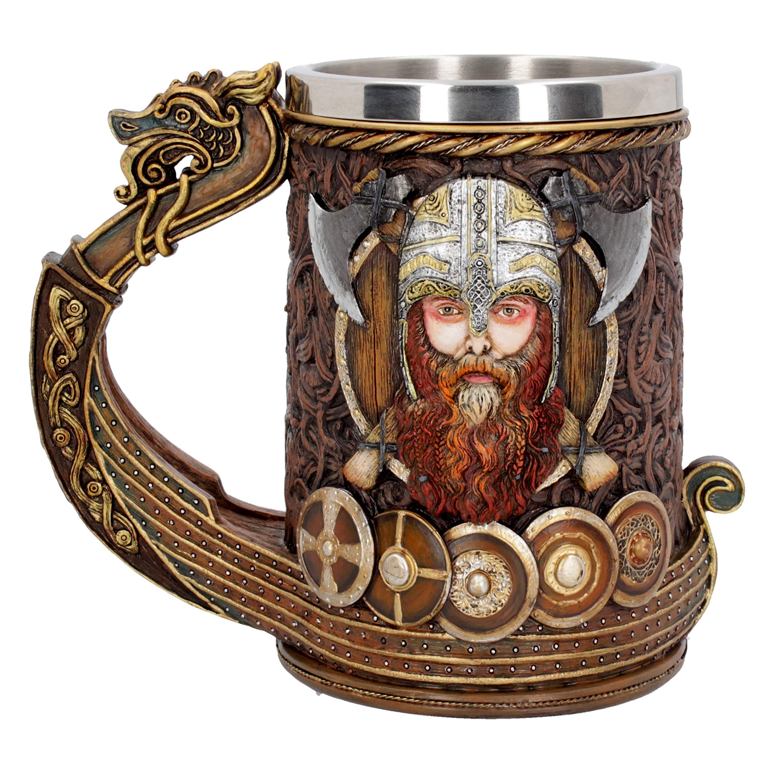 Nemesis Now Drakkar Viking Dragon Boat Tankard 15cm, Resin w. Stainless Steel, Painted, 1 Count (Pack of 1)