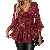 VALOLIA Womens Sparky Tops 3/4 Sleeve Glitter Sequin Shiny Dressy Blouses V Neck Party Evening Cocktail Shirts
