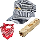 Conductor Hat+Wooden Train Whistle+Paisley Bandanna (3 in 1) Engineer Cap Adjustable Train Conductor Dress Up Kit for Kids Red