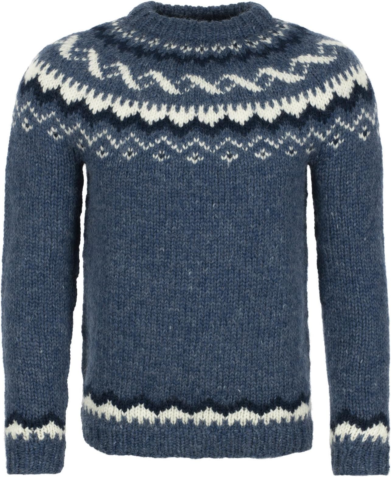 Hand-Knit Icelandic Lopapeysa HSI-208 - Traditional Icelandic Sweater - blue