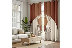 Geometric Striped Curtains, Mid Century Modern Curtain Blackout, Minimalist Arch Line Curtains 63 Inch Length, Contemporary A
