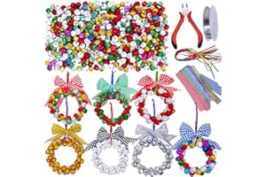 WINLYN 14 Sets Wreath Tree Ornaments Craft Kit with Ribbons, Bows and Bells Assortment for Kids Holiday Winter Bracelets and Necklaces