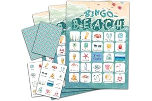 ZEDEV Beach Bingo Game, Party Games with 24 Players, Family Activities, Bingo Cards for Party Supplies, Party Favors Gifts for Young Adults - beach02