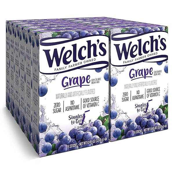 WELCH’S SINGLES TO GO WATER DRINK MIX – POWDER STICKS, 12 BOXES WITH 6 PACKETS EACH – 72 TOTAL SERVINGS, GRAPE, 0.45 OUNCE (PACK OF 12)
