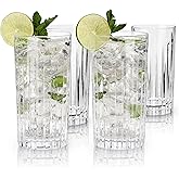 Viski Reserve Milo Crystal Highball Glasses - European Crafted Collins Glasses Set of 4-14oz Cocktail Glass for Wedding or Anniversary and Special Occasions Gift Ideas