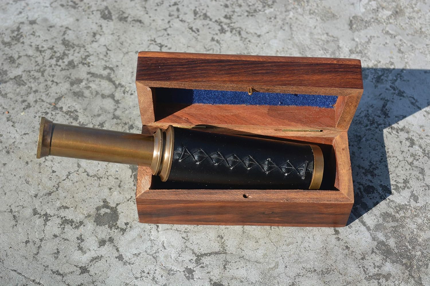 Nautical India 9" Handheld Brass Antique Telescope with Wooden Box - Pirate Navigation - Image 4