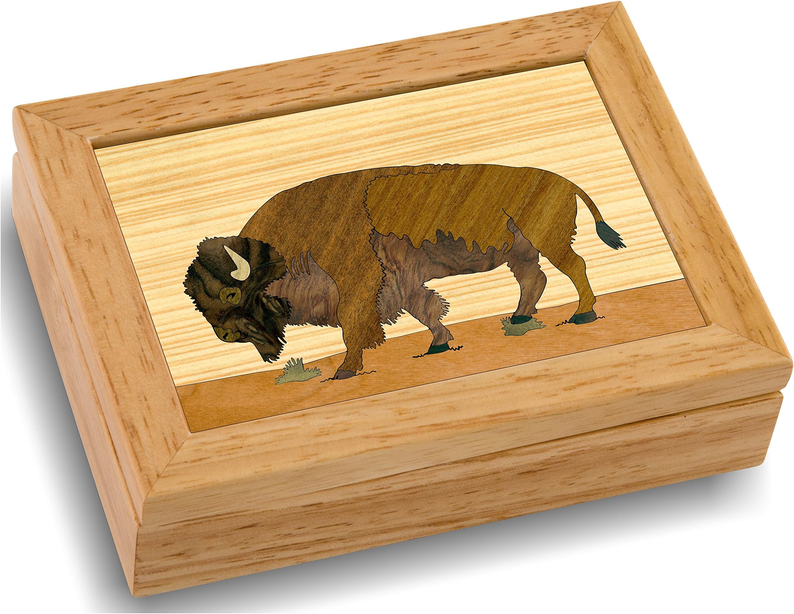 MarqArtMarqArt Wood Buffalo Box - Handmade USA - Unique, No Two are the Same - Original Wood Art. Buffalo Gift, Trinket or Jewelry Box (#4110 4x5x1.5)