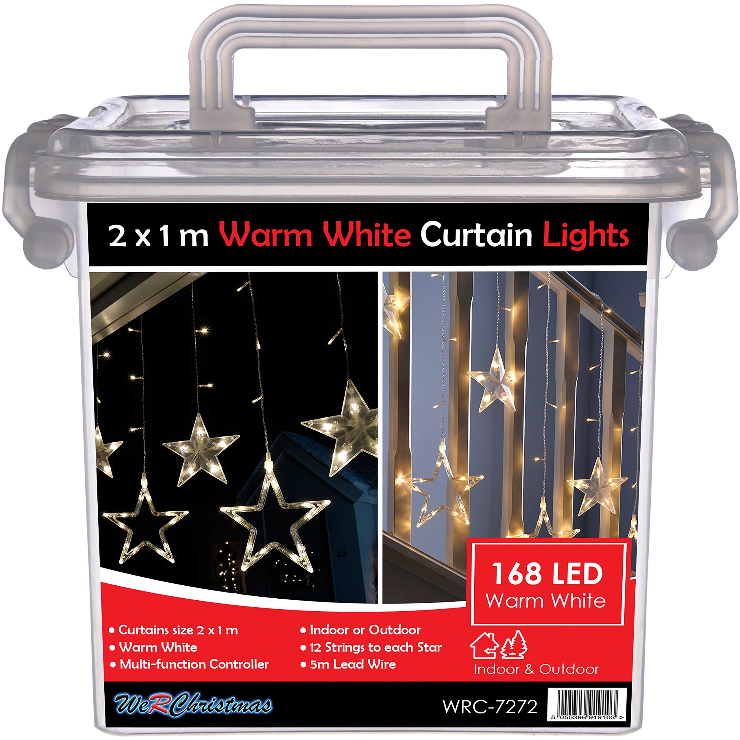 WeRChristmas Star Flashing Chasing Window Curtain Net Lights with 168 LED, 2 m - Warm White