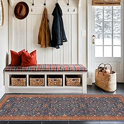 Navy Blue Washable Hallway Runner Rug 2x10 Non Slip